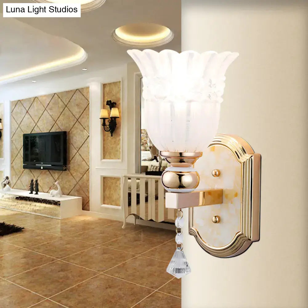 Gold Frosted Glass Floral Hallway Sconce