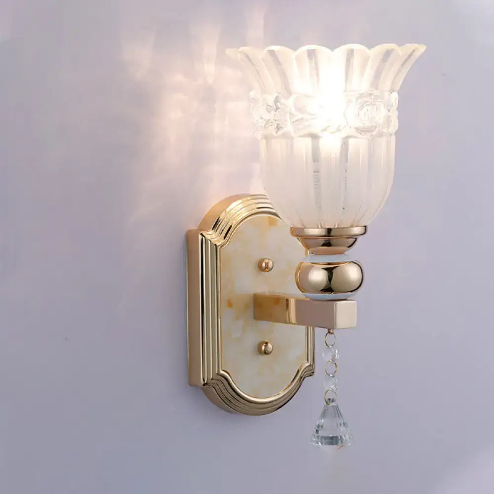 Gold Frosted Glass Floral Hallway Sconce