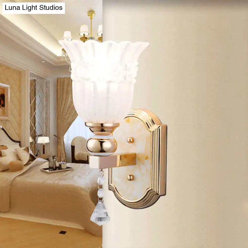 Gold Frosted Glass Floral Hallway Sconce