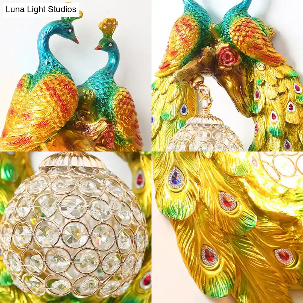 Gold Crystal Peacock Sconce Dome Resin Frame