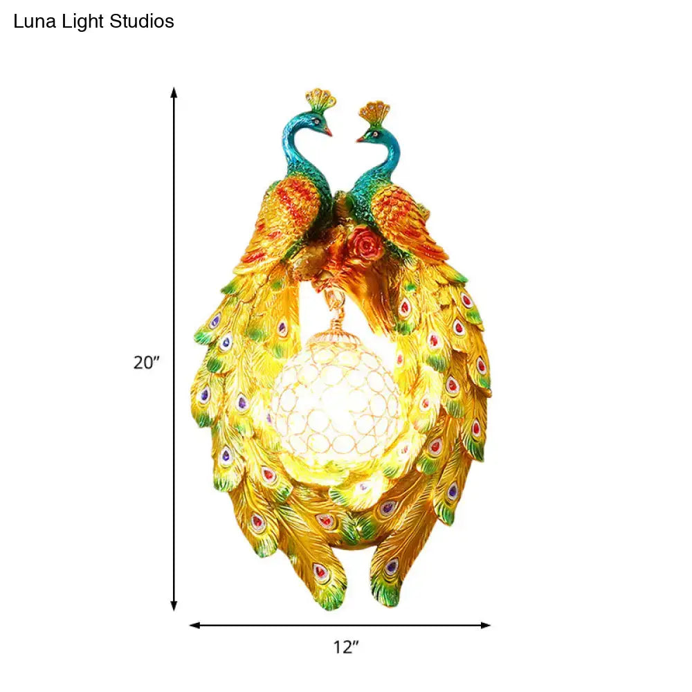 Gold Crystal Peacock Sconce Dome Resin Frame