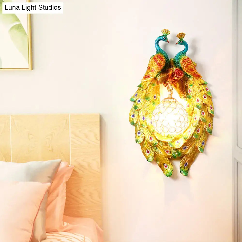 Gold Crystal Peacock Sconce Dome Resin Frame
