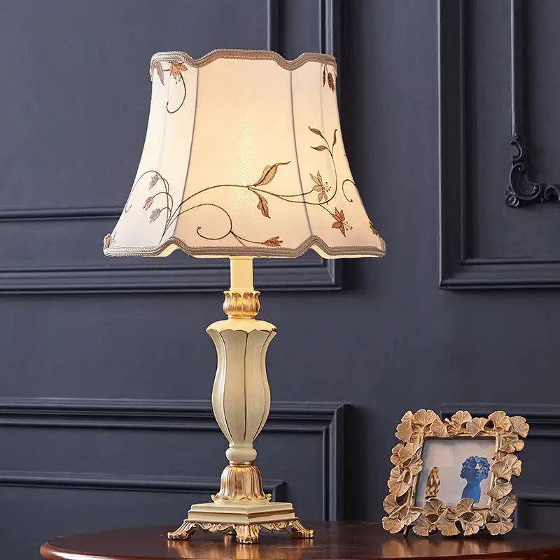 Cream Gold Floral Desk Lamp