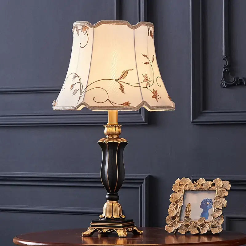 Cream Gold Floral Desk Lamp