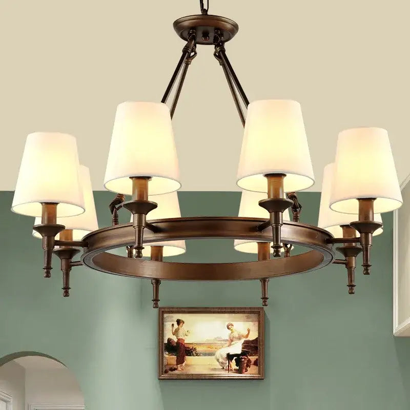 Bronze Fabric Retro 10-Light Chandelier