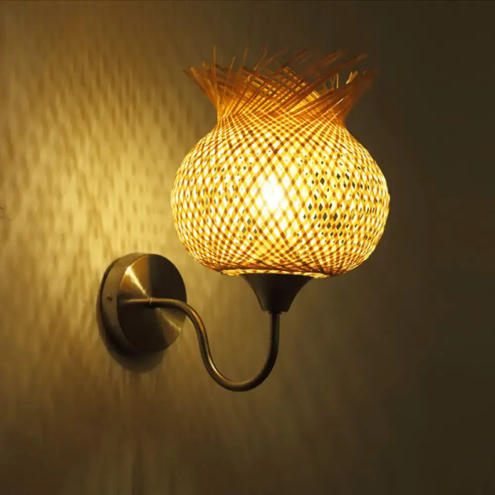 Beige Rattan Wall Sconce