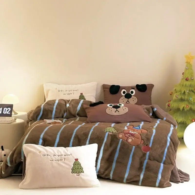 Cream Red Fleece Duvet Set