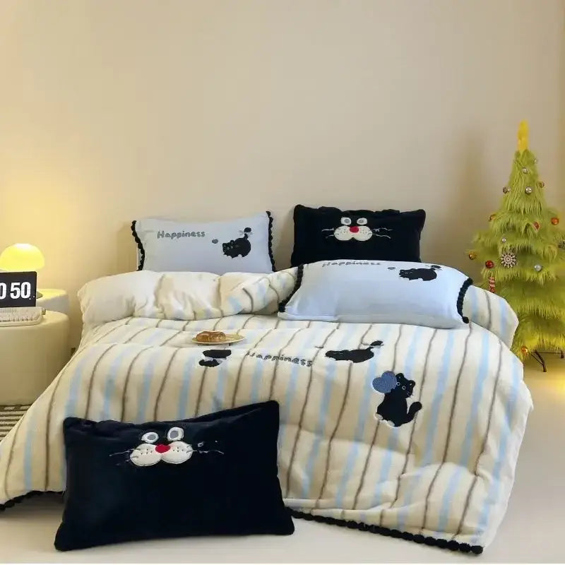 Cream Red Fleece Duvet Set