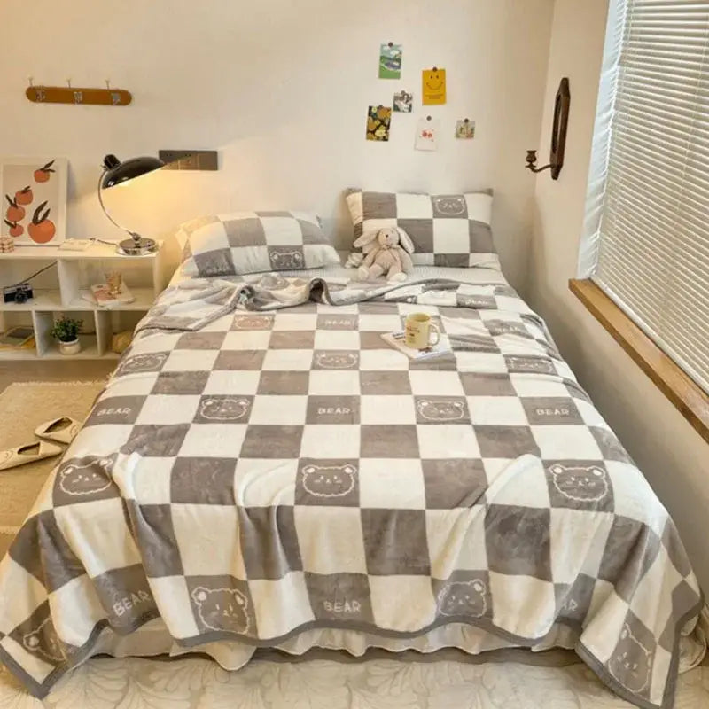 Gray Checkered Fleece Throw