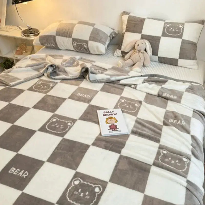 Gray Checkered Fleece Throw