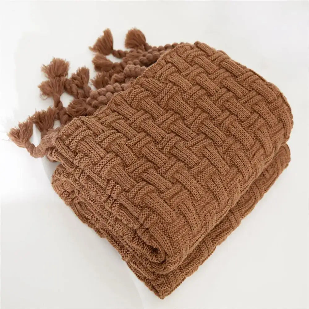 Cream Knit Plaid Throw