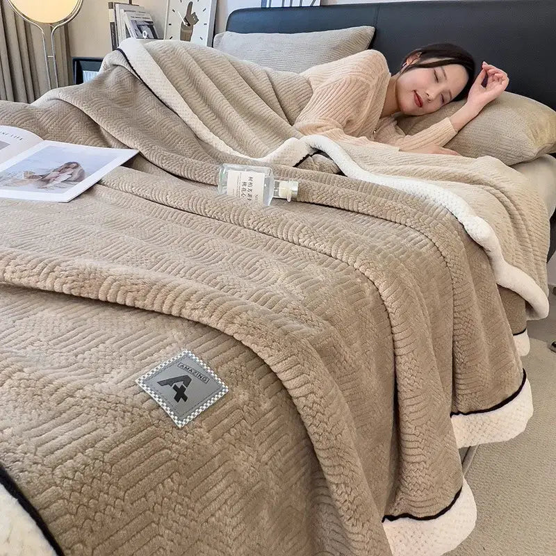 Cream Black Jacquard Blanket