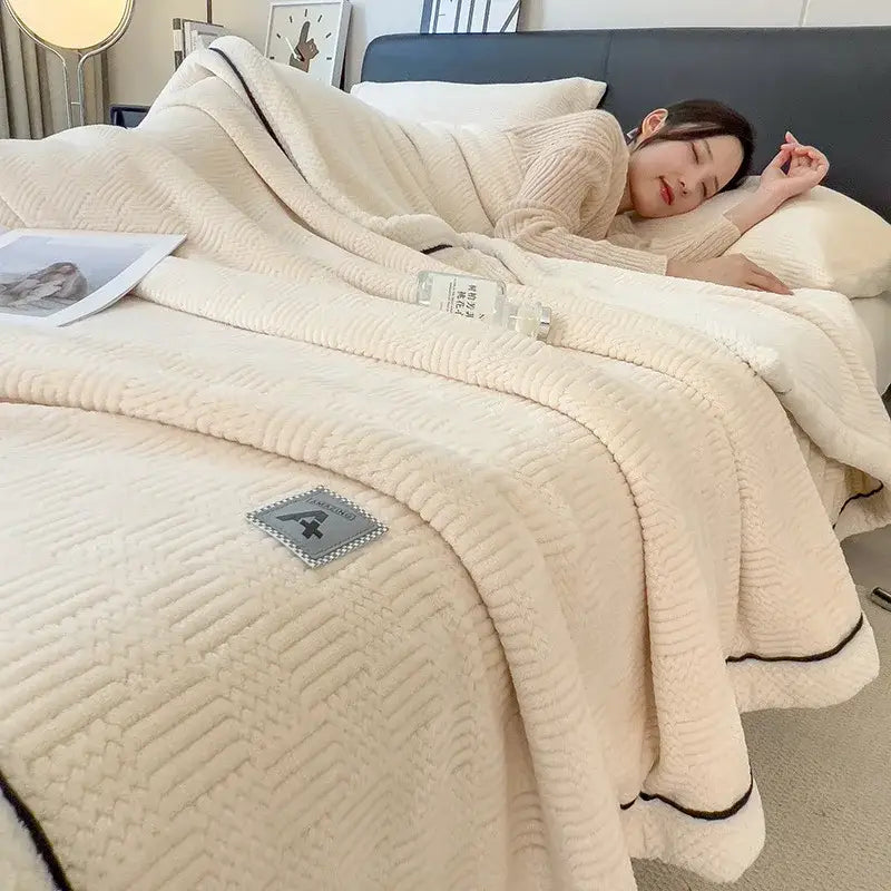 Cream Black Jacquard Blanket