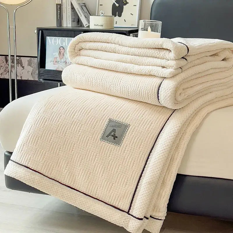 Cream Black Jacquard Blanket