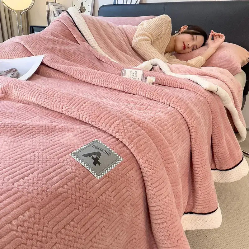 Cream Black Jacquard Blanket
