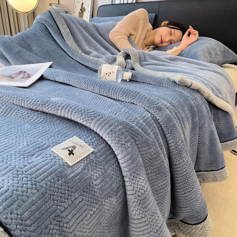 Cream Black Jacquard Blanket