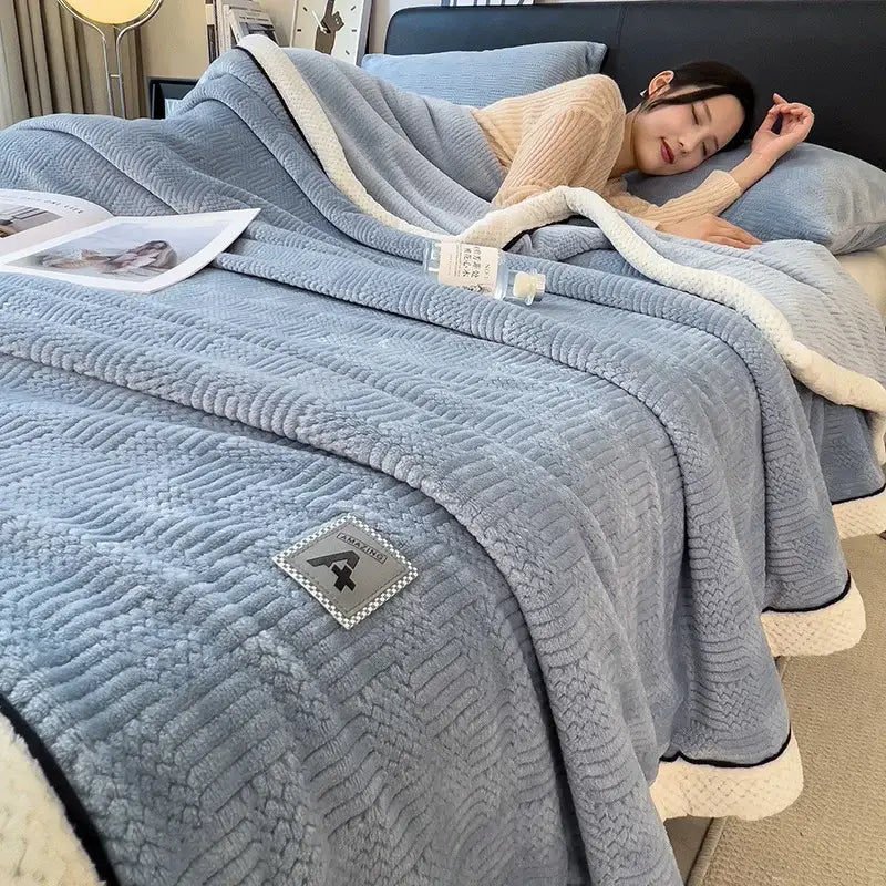 Cream Black Jacquard Blanket