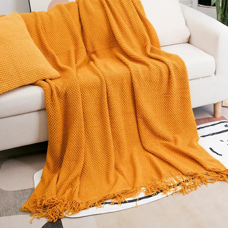 Gray Knitted Tassel Throw