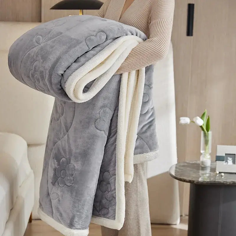 Blue Floral Lamb Wool Throw