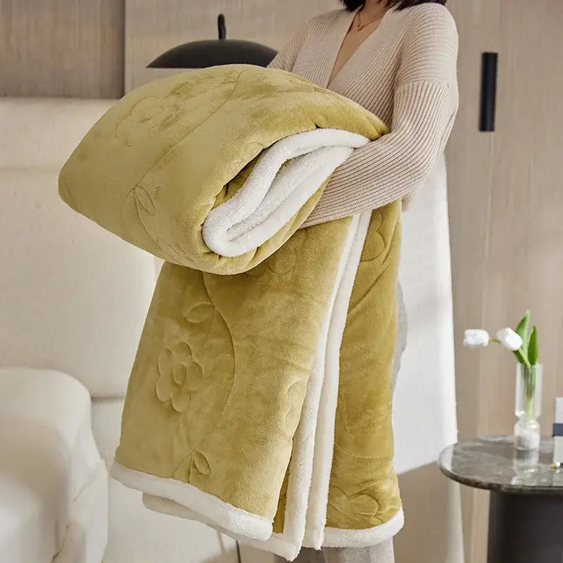 Blue Floral Lamb Wool Throw