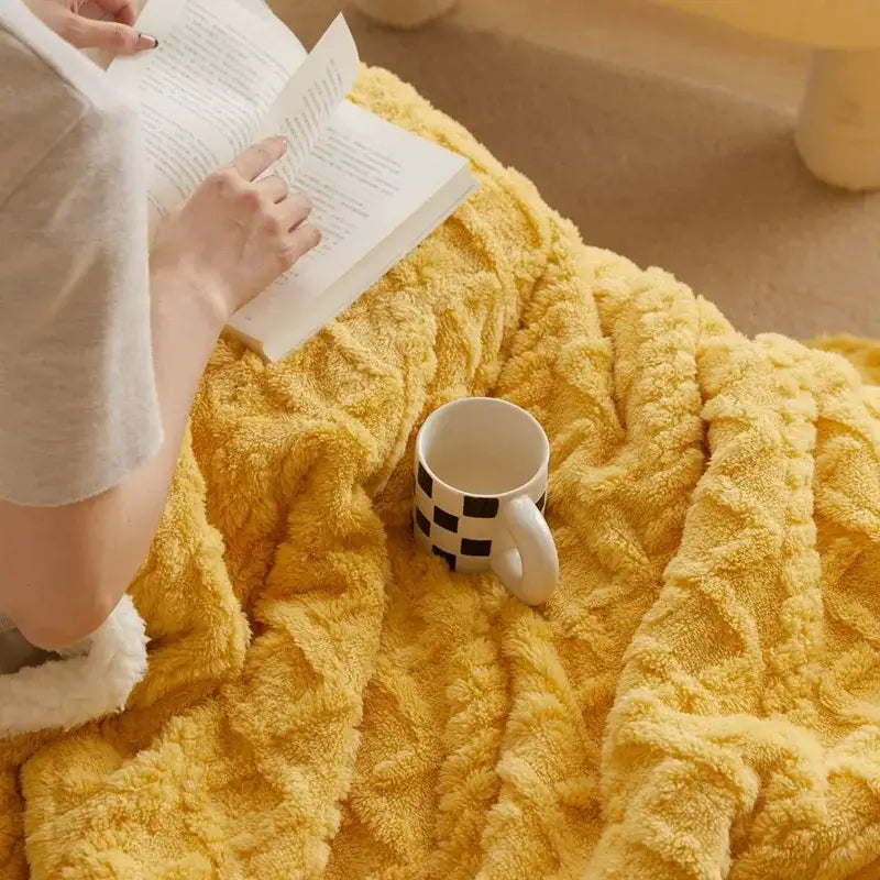 Mustard Coral Fleece Throw