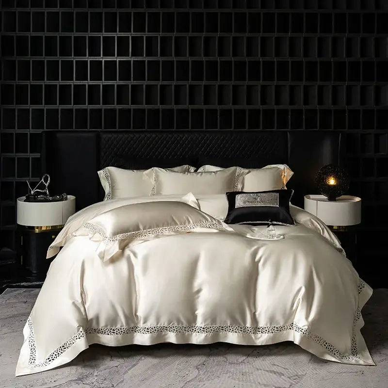 Cream Black Egyptian Cotton Bedding with Lace Trim