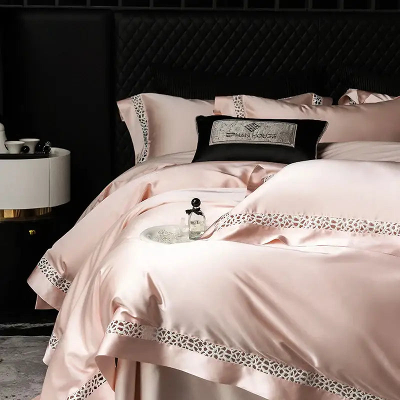 Cream Black Egyptian Cotton Bedding with Lace Trim