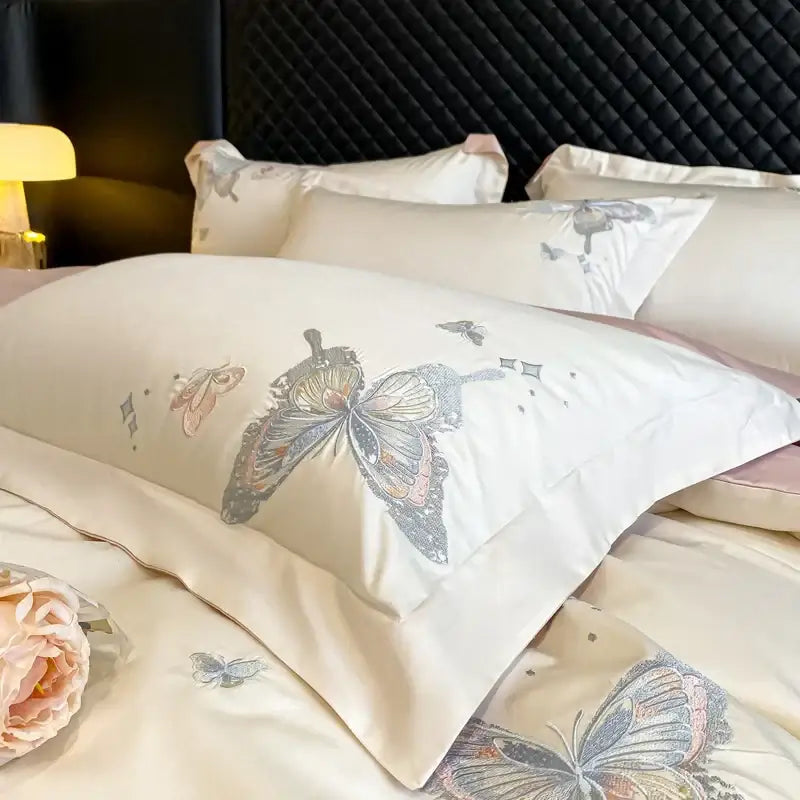 Cream Butterfly Cotton Bedding