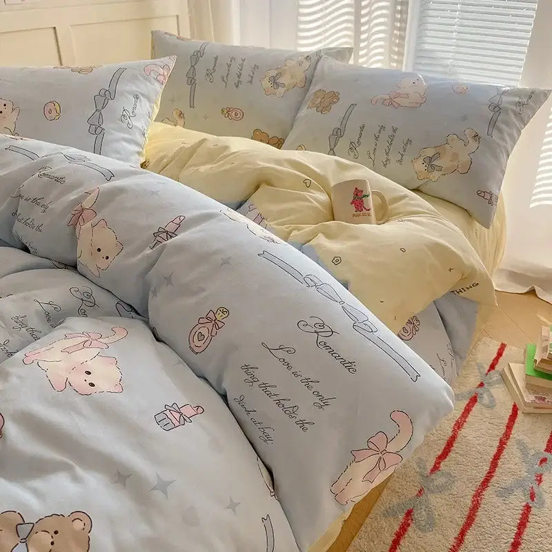 Cream Cotton Polyester Blend Bedding Set