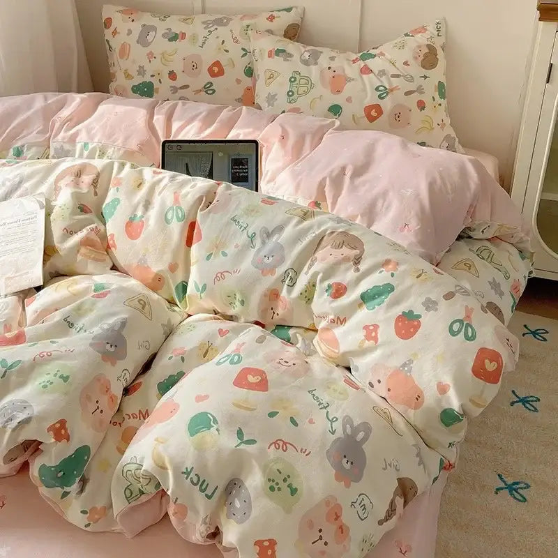 Cream Cotton Polyester Blend Bedding Set