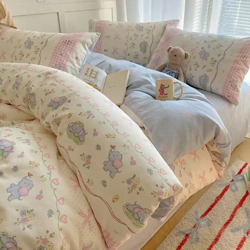 Cream Cotton Polyester Blend Bedding Set
