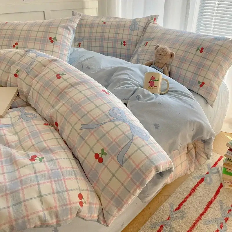 Cream Cotton Polyester Blend Bedding Set