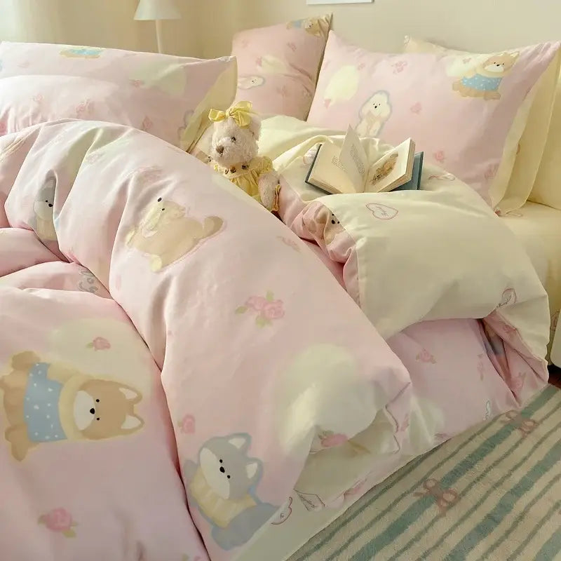 Cream Cotton Polyester Blend Bedding Set