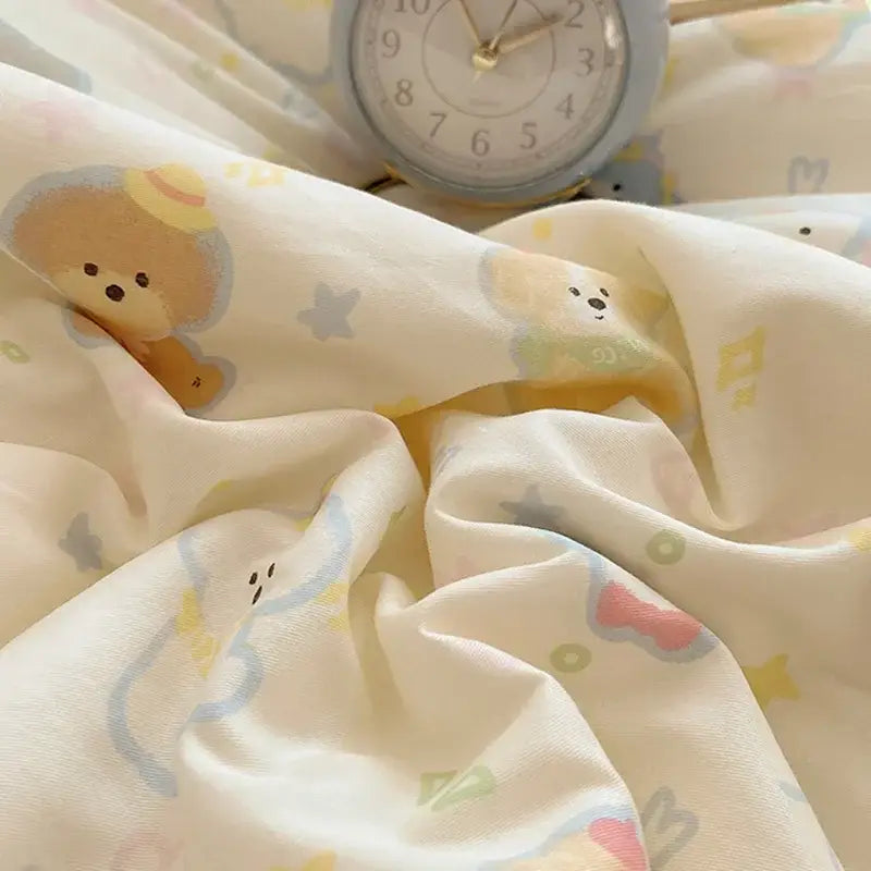 Cream Cotton Polyester Blend Bedding Set