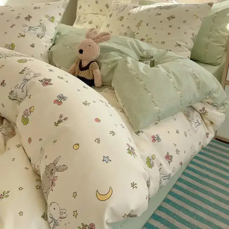 Cream Cotton Polyester Blend Bedding Set