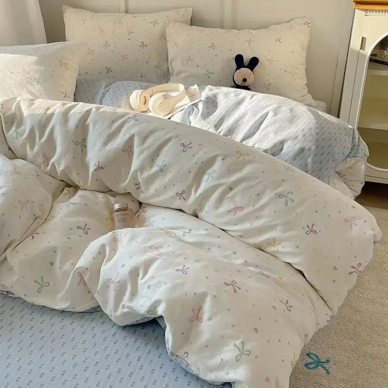 Cream Cotton Polyester Blend Bedding Set