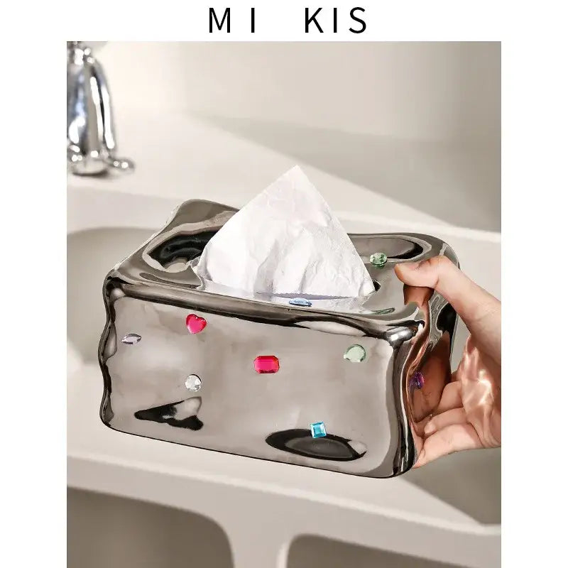 Cream Gemstone Tissue Box