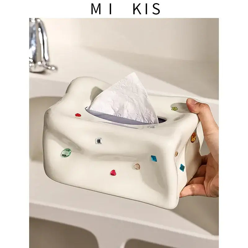 Cream Gemstone Tissue Box