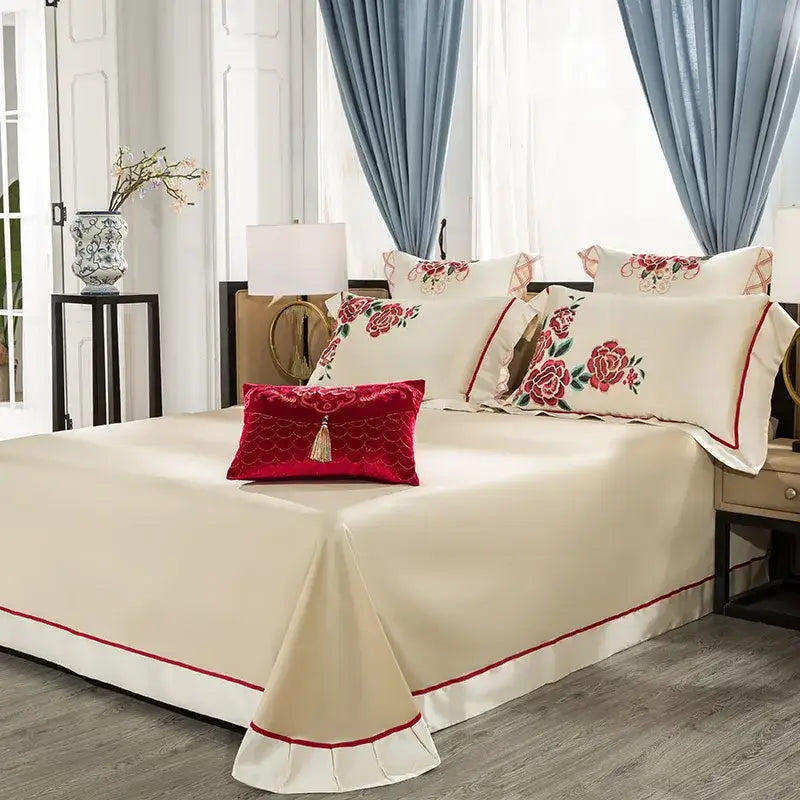 Cream Embroidered Cotton Bedding