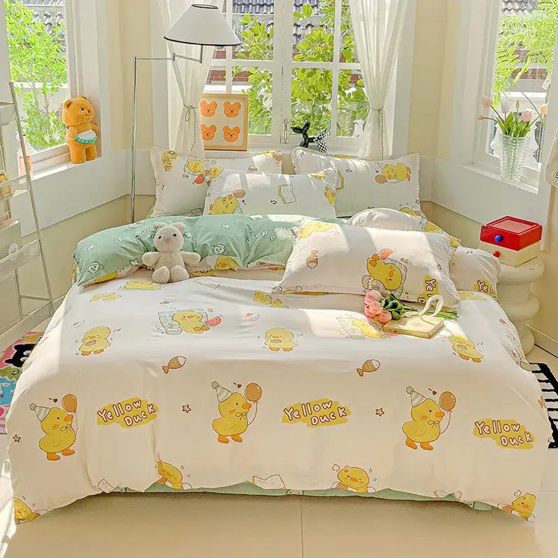 Cream Floral Cartoon Bedding