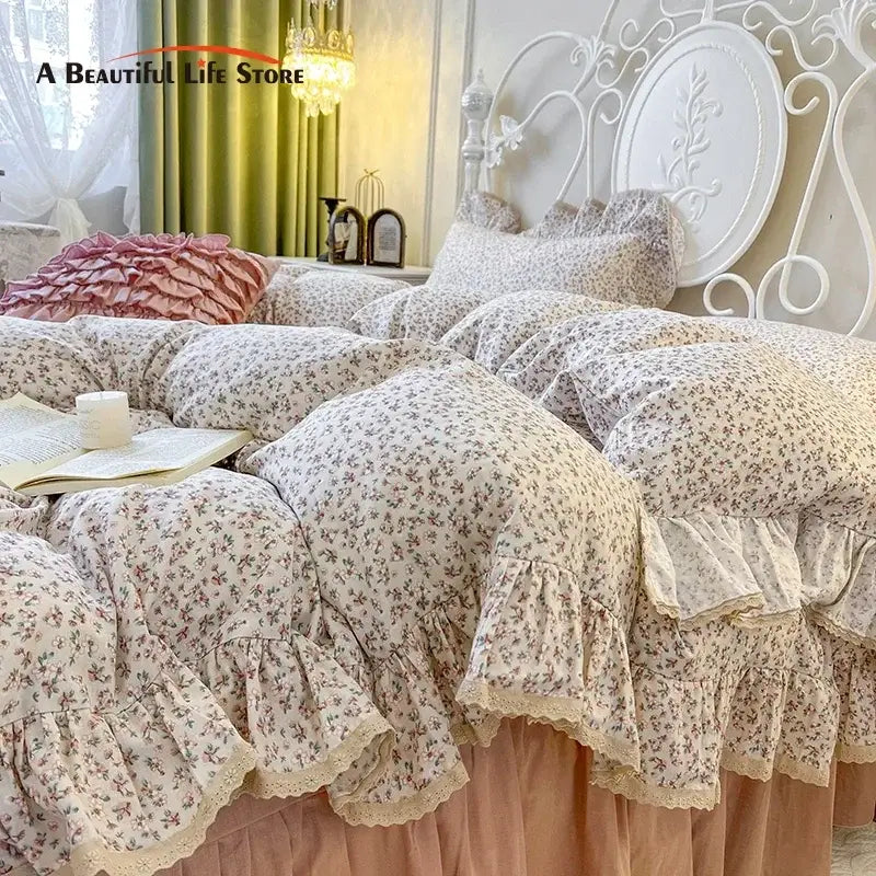 Cream Lace Ruffle Bedding