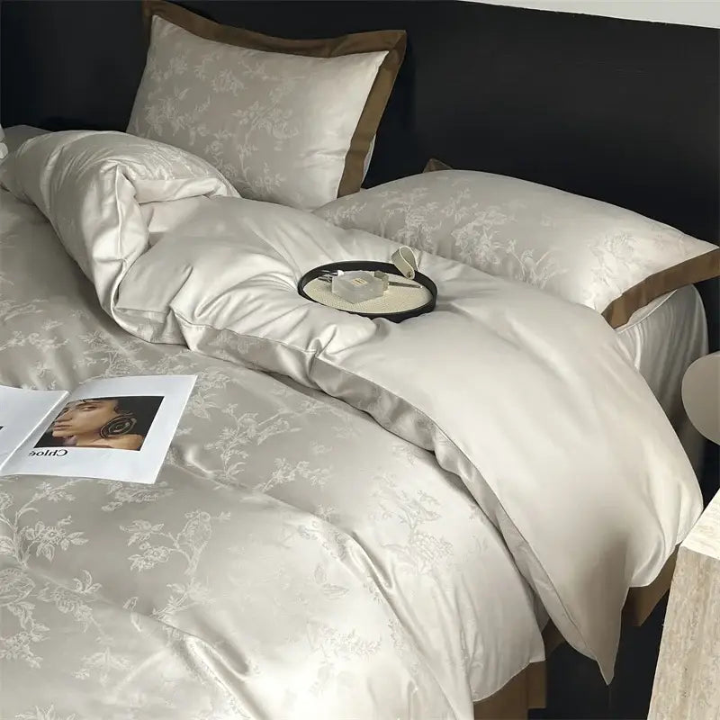 Cream Satin Jacquard Bedding
