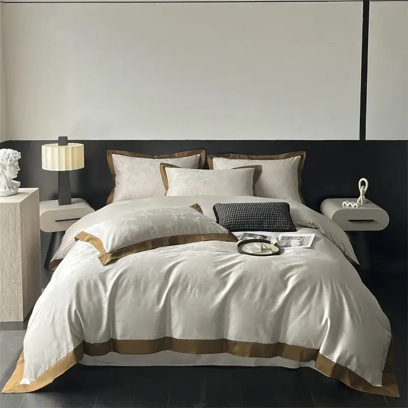 Cream Satin Jacquard Bedding