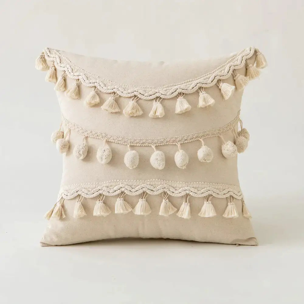 Ivory Pompom Tassel Pillow