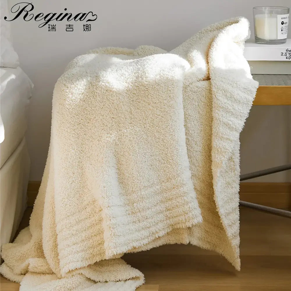 Beige Knitted Throw Blanket