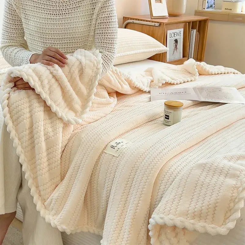 Cream Velvet Jacquard Blanket