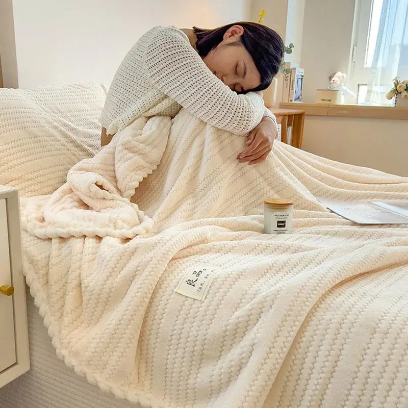 Cream Velvet Jacquard Blanket