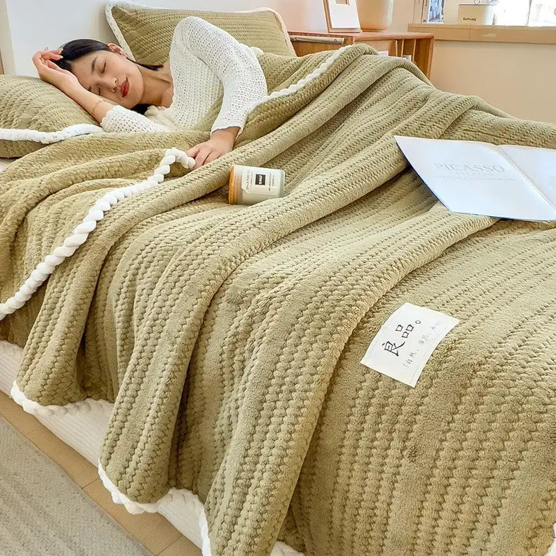 Cream Velvet Jacquard Blanket