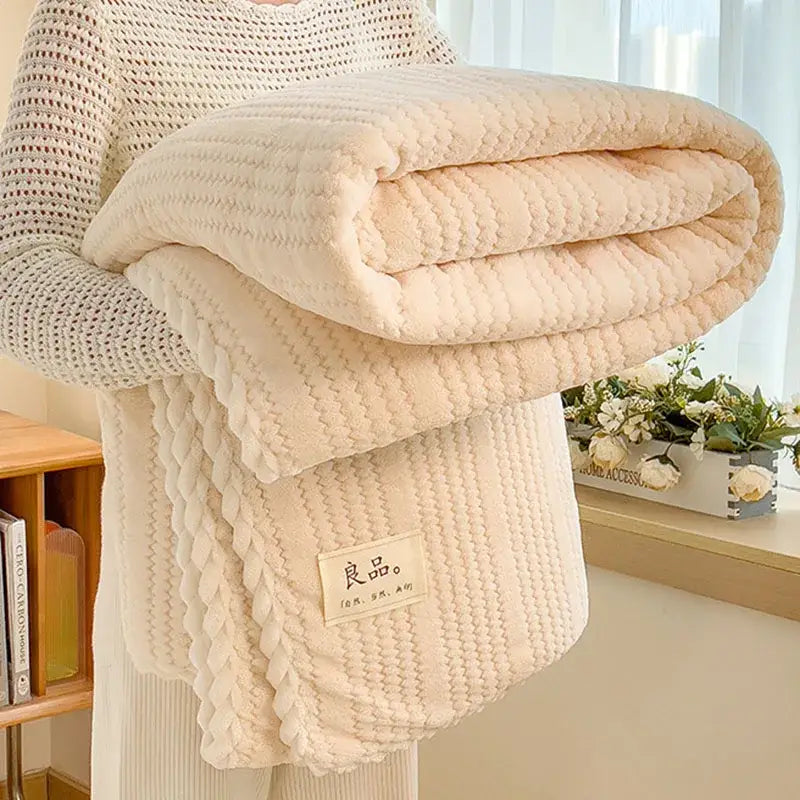 Cream Velvet Jacquard Blanket
