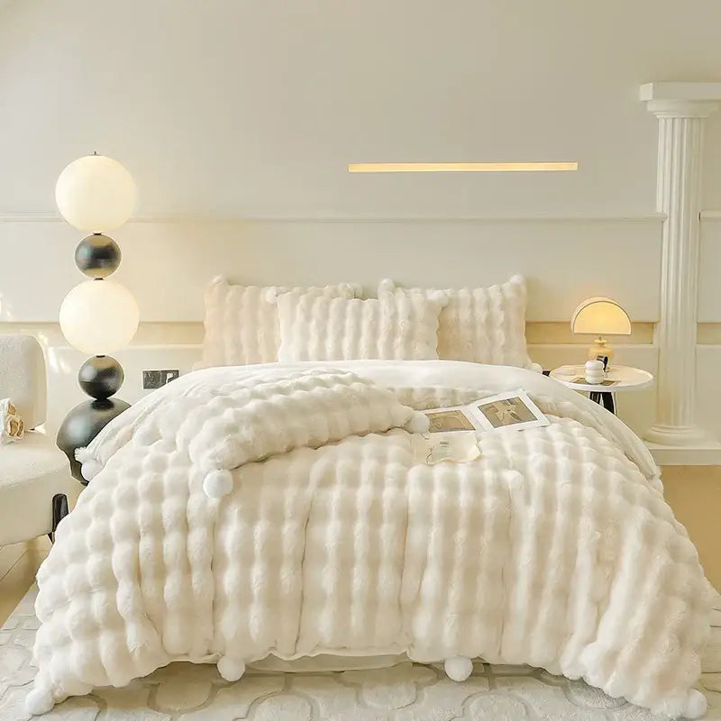 Cream Rabbit Fur Bedding